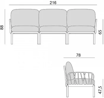 Диван садовый с подушками Komodo 216X78X88 CM