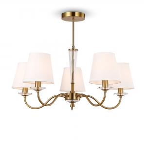 Люстра Осборн латунь, 5 плафонов, текстильный абажур