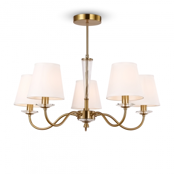 Люстра Осборн латунь, 5 плафонов, текстильный абажур 1