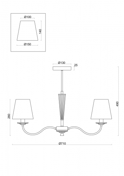 Люстра Осборн латунь, 5 плафонов, текстильный абажур 2