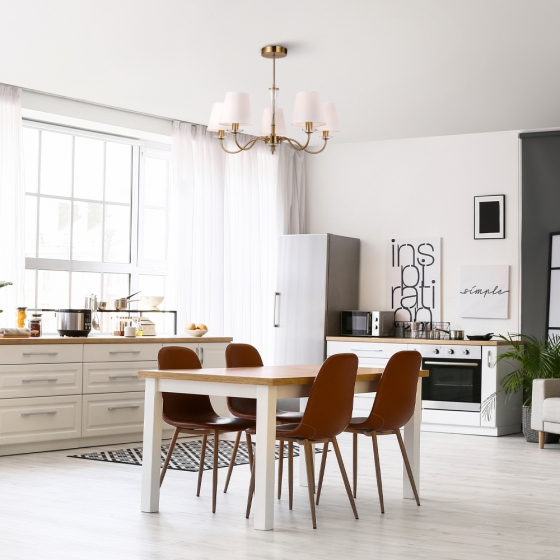 Люстра Осборн латунь, 5 плафонов, текстильный абажур 3