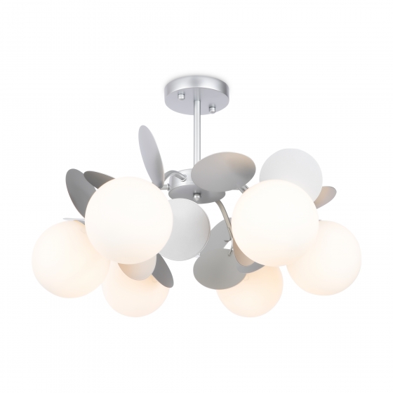 Люстра Satellite серебристая с белыми плафонами, 6 ламп 2