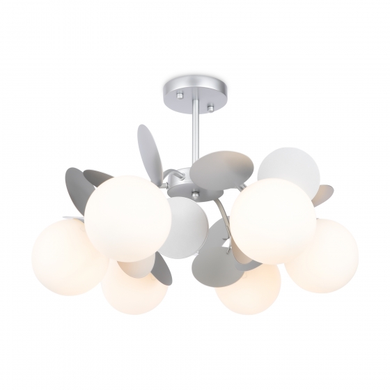 Люстра Satellite серебристая с белыми плафонами, 6 ламп 1