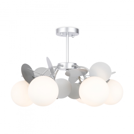 Люстра Satellite серебристая с белыми плафонами, 6 ламп 15