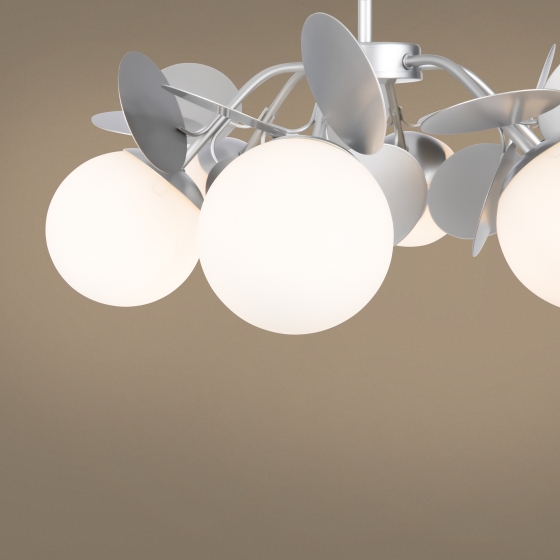 Люстра Satellite серебристая с белыми плафонами, 6 ламп 10