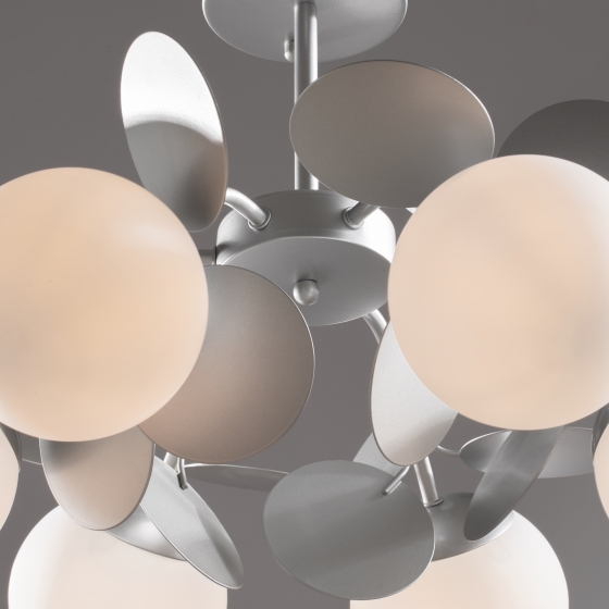 Люстра Satellite серебристая с белыми плафонами, 6 ламп 12