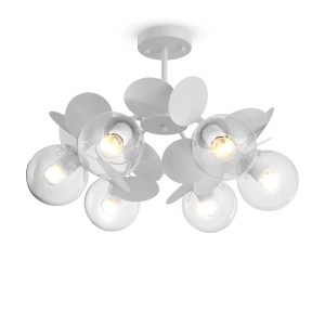 Люстра Satellite белая, 6 плафонов, стекло