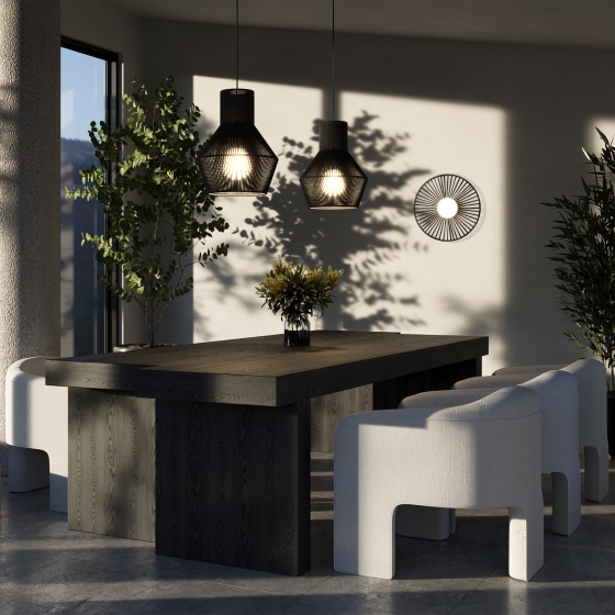 Потолочный светильник Cottage черный с абажуром из бумажной веревки 3