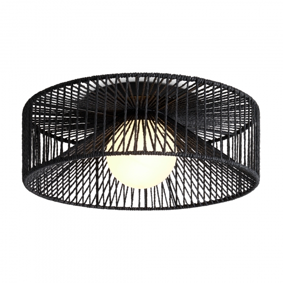 Потолочный светильник Cottage черный с абажуром из бумажной веревки 1