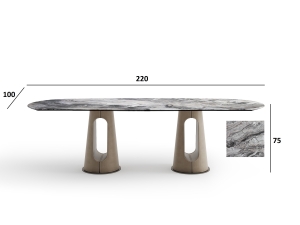 Стол обеденный, керамика Венециан Браун (Venetian Brown), экокожа бежевая 220X100X75 CMсм