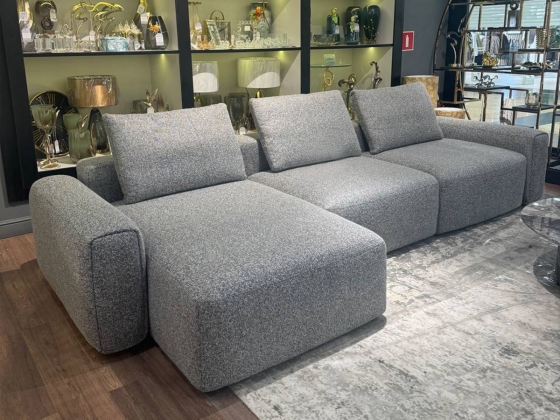 Диван трехместный Turin(3 секции) с канапе и мех черно/серый Santo1606 355*163,5**68см 2