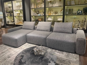 Диван трехместный Turin(3 секции) с канапе и мех черно/серый Santo1606 355*163,5**68см