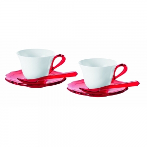 Набор чашек для эспрессо с блюдцами и ложками belle epoque белый/красный
