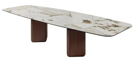 Стол ТЕРРА (TERRA) 240 (360) БЕЖЕВЫЙ МРАМОР TL-331, испанская керамика / Орех, ®DISAUR 2