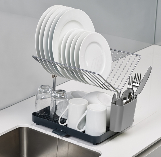 Сушилка для посуды и столовых приборов 2-уровневая со сливом y-rack серая 4