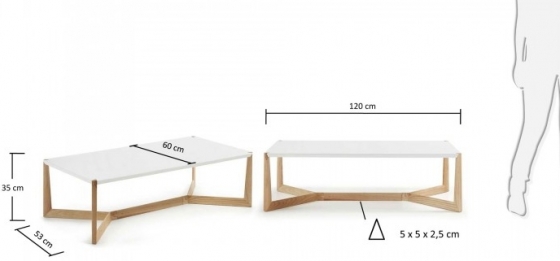 Кофейный столик на каркасе из ясеня Duplex 120X60X35 CM белый 4