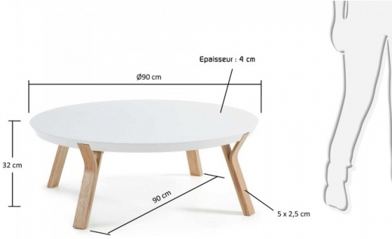 Кофейный столик на каркасе из ясеня Solid 90X90X32 CM белый 4