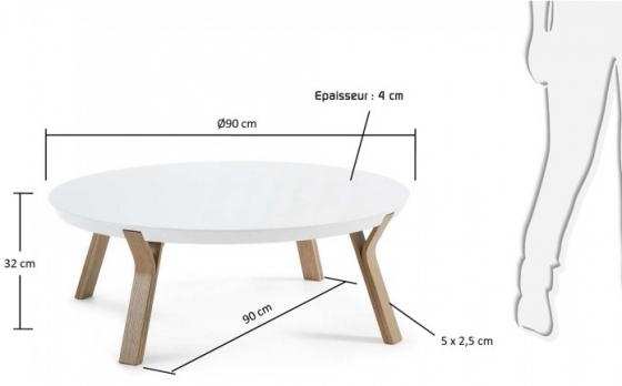 Кофейный столик на дубовом каркасе Solid 90X90X32 CM белый 4