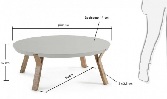 Кофейный столик на дубовом каркасе Solid 90X90X32 CM серый 4