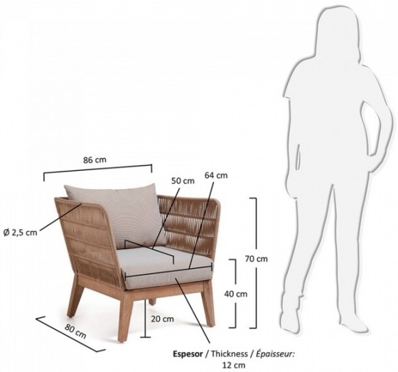 Кресло со структурой из массива акации Bellano 70X86X80 CM 9