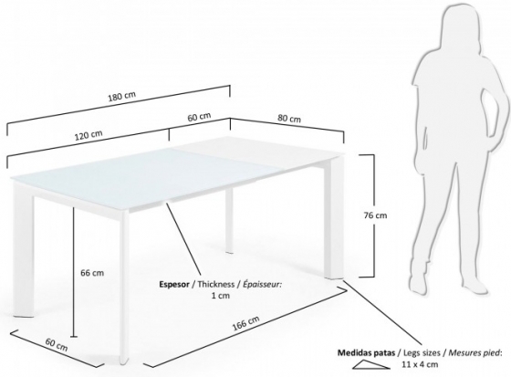 Раскладной стеклянный стол Atta 120-180X80X76 CM 6