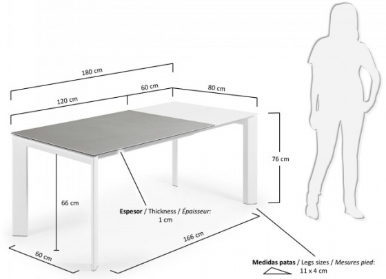 Раскладной стол Atta 120-180X80X76 CM светло серый на белом каркасе 7