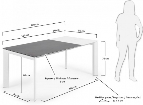 Раскладной стол Atta 120-180X80X76 CM тёмно серый на белом каркасе 6