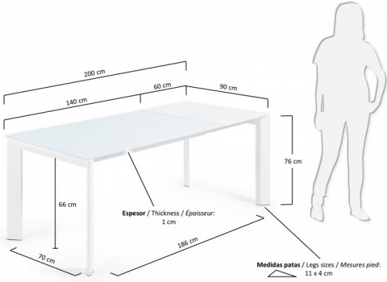 Раскладной стол Atta 140-200X90X76 CM с стеклянной белой столешницей 6