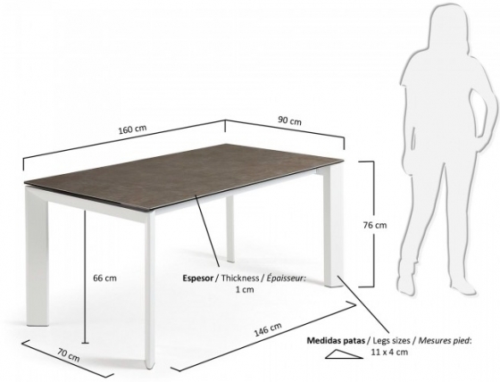 Раздвижной стол Atta 160-220X90X76 белые ножки коричневая керамическая столешница 7
