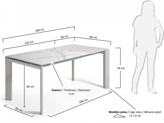 Раскладной стол Atta 120-180X80X76 CM бело серый 7