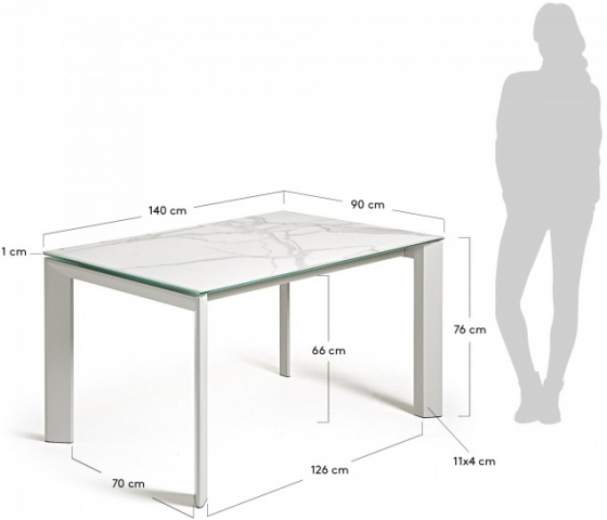 Раздвижной стол Atta 140-200X90X76 белые ножки белая керамическая столешница 9