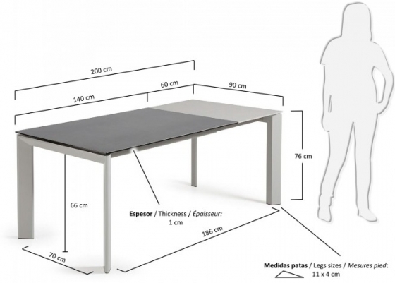 Раскладной стол Atta 140-200X90X76 CM с керамической серой столешницей 6