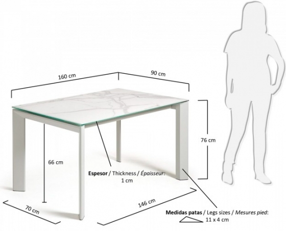 Раздвижной стол Atta 160-220X90X76 белые ножки белая керамическая столешница 9
