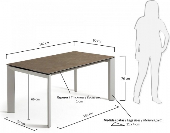 Раздвижной стол Atta 160-220X90X76 серые ножки коричневая керамическая столешница 7