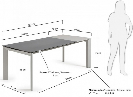 Раздвижной стол Atta 160-220X90X76 серые ножки серая керамическая столешница 6