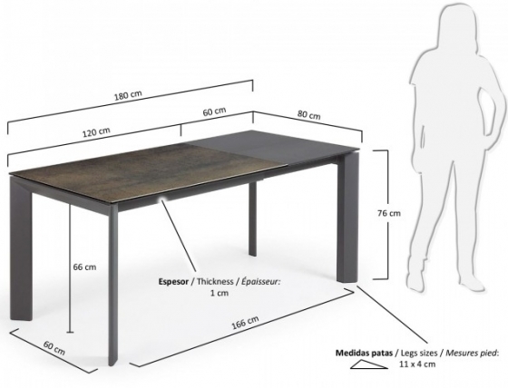 Раскладной стол Atta 120-180X80X76 CM с имитацией состаренного метала серый 6