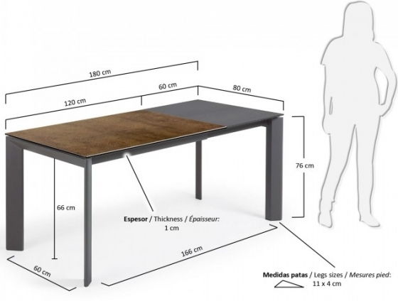 Раскладной стол Atta 120-180X80X76 CM с имитацией состаренного метала коричневый 6