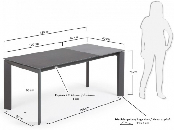 Раскладной стол Atta 120-180X80X76 CM тёмно серый 6