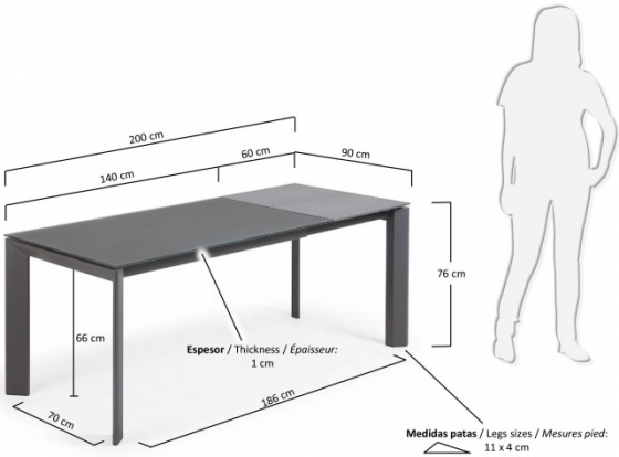 Раскладной стеклянный стол Atta 140-200X90X76 CM серый 6