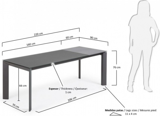 Стеклянный раскладной стол Atta 160-220X90X76 CM тёмно серый 6