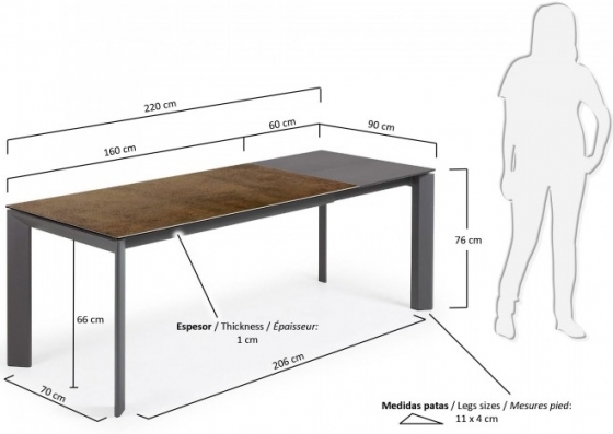 Раскладной стол Atta 160-220X90X76 CM с имитацией состаренного метала коричневый 6