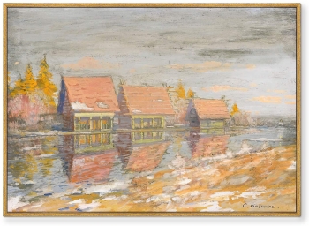 Постер на холсте Dachas On The River Bank 105X75 CM