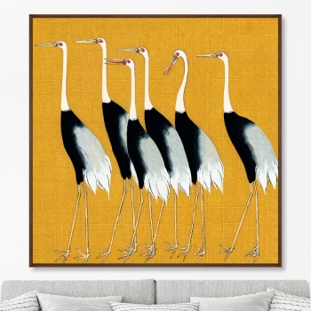 Постер на холсте A flock of beautiful Japanese red crown crane 105X105 CM