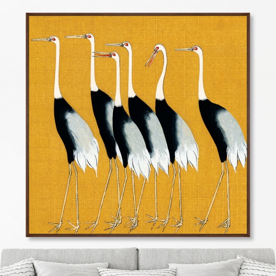 Постер на холсте A flock of beautiful Japanese red crown crane 105X105 CM 2