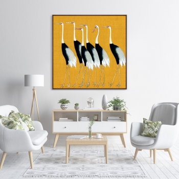 Постер на холсте A flock of beautiful Japanese red crown crane 105X105 CM