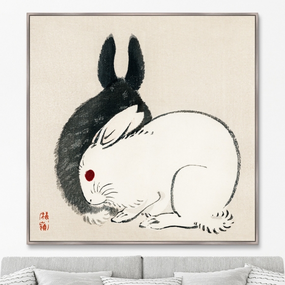 Постер Black and white rabbits 105X105 CM 2