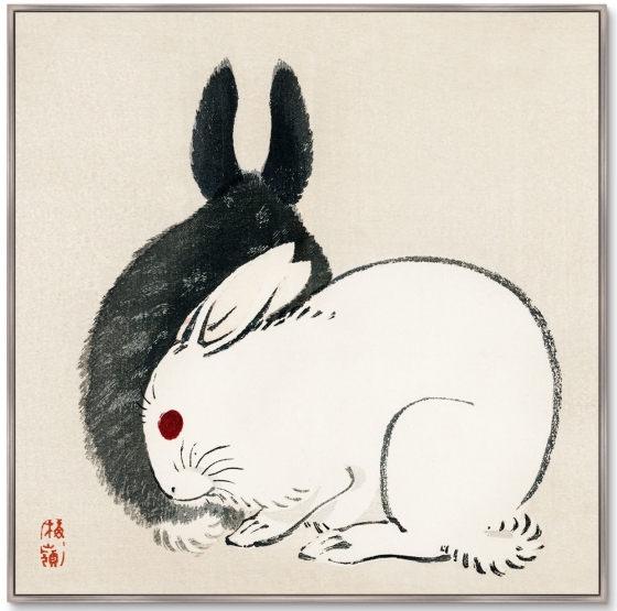 Постер Black and white rabbits 105X105 CM 1