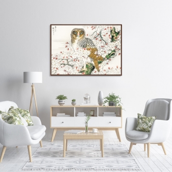 Постер Short eared Owl and Cherry Flower 105X75 CM