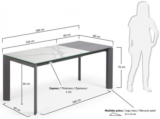 Раздвижной стол с керамической столешницей Axis 120-180X80X76 CM 6