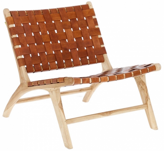Кресло из тика и кожи Calixta 65X76X70 CM 1